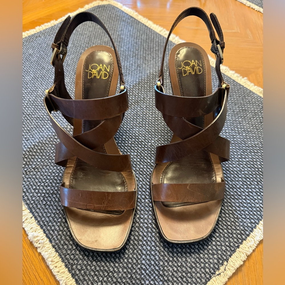 Joan & David Dark Brown Wedge Strappy Sandals